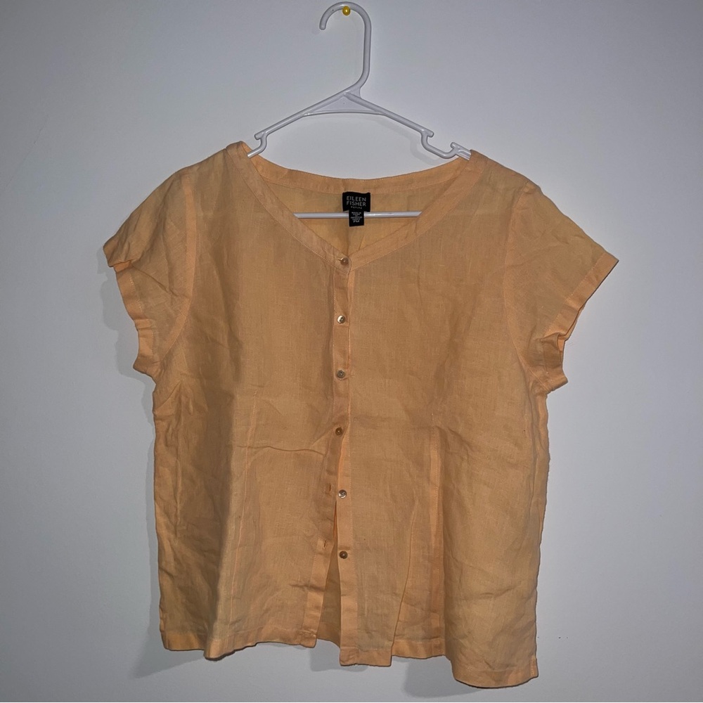 Eileen Fisher 100% Irish Linen button up blouse